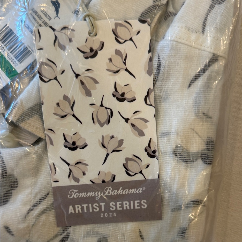 Tommy Bahama White Button-Down with Gray Floral Print - Picture 3 of 4